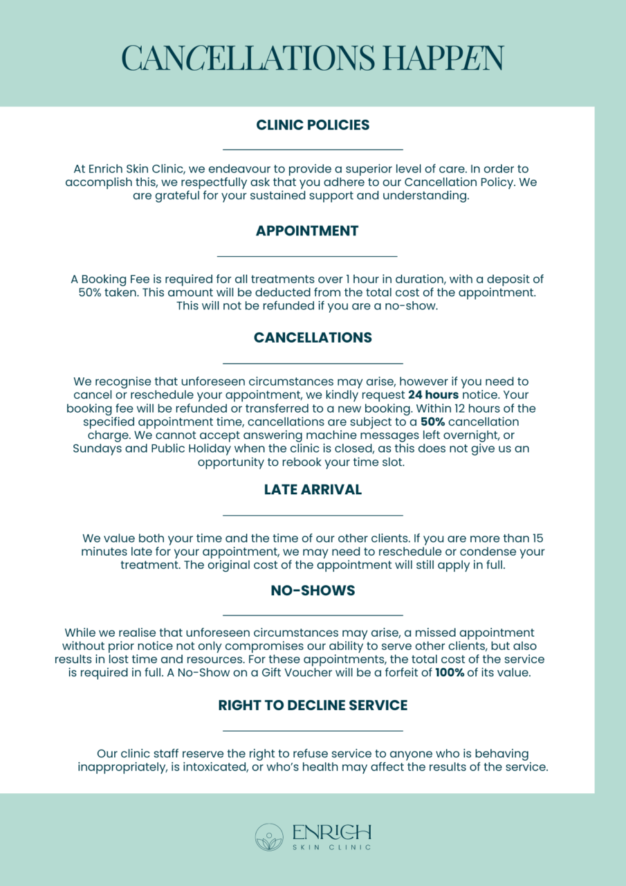 Enrich Skin Clinic - Cancellation Policy